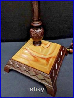 Antique Art Deco Houze Akro Agate Jadeite Slag Glass Double Socket Lamp no shade