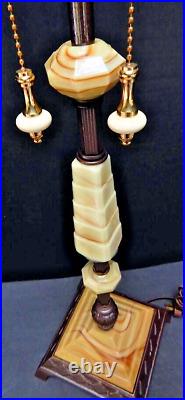 Antique Art Deco Houze Akro Agate Jadeite Slag Glass Double Socket Lamp no shade