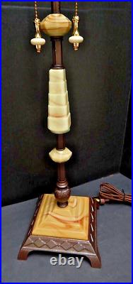 Antique Art Deco Houze Akro Agate Jadeite Slag Glass Double Socket Lamp no shade