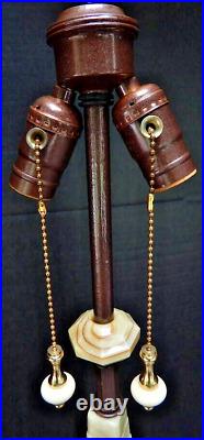 Antique Art Deco Houze Akro Agate Jadeite Slag Glass Double Socket Lamp no shade