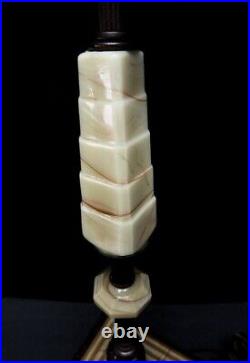 Antique Art Deco Houze Akro Agate Jadeite Slag Glass Double Socket Lamp no shade