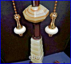 Antique Art Deco Houze Akro Agate Jadeite Slag Glass Double Socket Lamp no shade