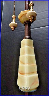Antique Art Deco Houze Akro Agate Jadeite Slag Glass Double Socket Lamp no shade