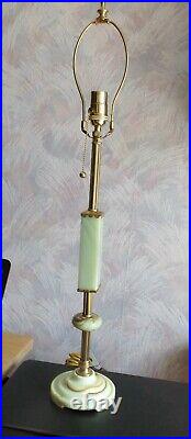Antique Art Deco Houze Akro Agate Jadeite Slag Glass Lamp 30 tall