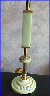 Antique Art Deco Houze Akro Agate Jadeite Slag Glass Lamp 30 tall