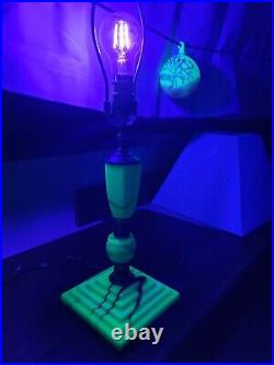 Antique Art Deco Houze Akro Agate Slag Glass Lamp no shade Works. Uranium Glow