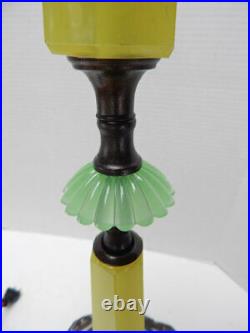 Antique Art Deco Jadeite Uranium Slag Vaseline Houze Akro Agate Glass Lamp