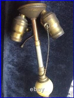 Antique Art Deco Lamp Cast Iron & Clear & Green Slag Glass