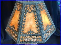 Antique Art Deco Neoclassic Stained Slag Glass Overlay Lamp Bradley & Hubbard