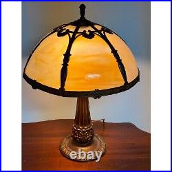 Antique Art Deco Nouveau Slag Glass Table Lamp H 20 Dia 16