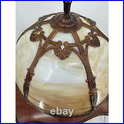 Antique Art Deco Nouveau Slag Glass Table Lamp H 20 Dia 16