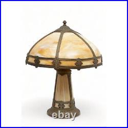 Antique Art Deco Nouveau Slag Glass Table Lamp with Matching light up Base