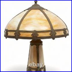 Antique Art Deco Nouveau Slag Glass Table Lamp with Matching light up Base