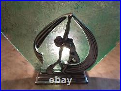Antique Art Deco Nude Lady Nymph Lamp with Green Slag Glass Shade Antique Art Deco Nude Lady Nymph Lamp with Green Slag Glass Shade
