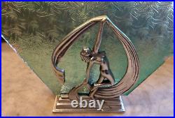 Antique Art Deco Nude Lady Nymph Lamp with Green Slag Glass Shade
