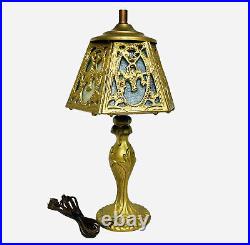 Antique Art Deco Old Slag Art Glass Paneled Desk Boudoir Parlor Lamp Gold 15