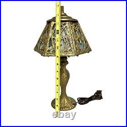 Antique Art Deco Old Slag Art Glass Paneled Desk Boudoir Parlor Lamp Gold 15