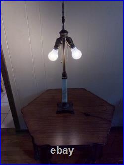 Antique Art Deco Uranium Green Slag Glass Table Lamp 28