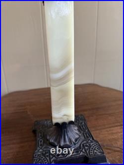 Antique Art Deco Uranium Green Slag Glass Table Lamp 28