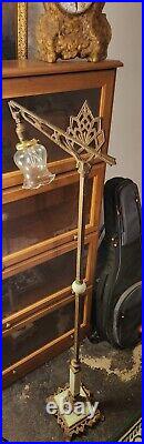 Antique Art Deco Uranium Slag Glass & BRASS Floor Lamp