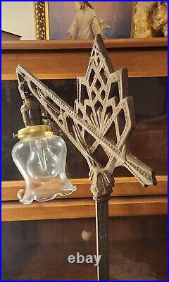 Antique Art Deco Uranium Slag Glass & BRASS Floor Lamp