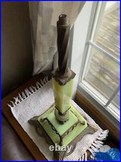 Antique Art Deco Vaseline Jadeite Uranium Green Slag Marble Glass Table Lamp