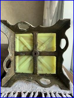 Antique Art Deco Vaseline Jadeite Uranium Green Slag Marble Glass Table Lamp