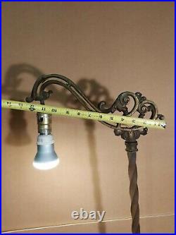 Antique Art Deco Vaseline Slag Glass Brass Floor Arm Lamp