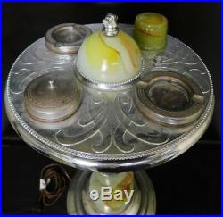 Antique Art Deco ashtray lighted smoking stand slag glass chrome AB Mico 1930s