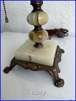 Antique Art Deco swirl agate slag glass candelabra table lamp two arm light