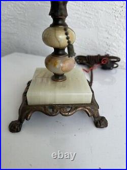 Antique Art Deco swirl agate slag glass candelabra table lamp two arm light
