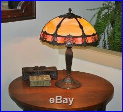 Antique Art Nouveau 12 Panel Slag Glass Lamp