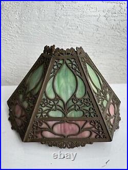 Antique Art Nouveau 12 Panel Slag Glass table lamp shade 2N