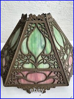 Antique Art Nouveau 12 Panel Slag Glass table lamp shade 2N