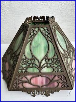 Antique Art Nouveau 12 Panel Slag Glass table lamp shade 2N