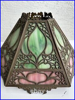 Antique Art Nouveau 12 Panel Slag Glass table lamp shade 2N