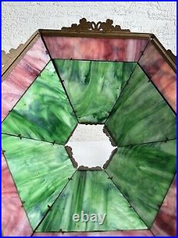 Antique Art Nouveau 12 Panel Slag Glass table lamp shade 2N