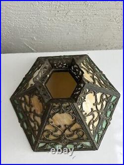 Antique Art Nouveau 12 Panel Slag Glass table lamp shade 3U
