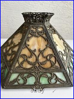 Antique Art Nouveau 12 Panel Slag Glass table lamp shade 3U