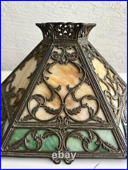 Antique Art Nouveau 12 Panel Slag Glass table lamp shade 3U