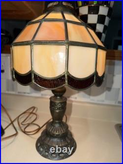 Antique Art Nouveau 16 Panel 18 Ruby Red MARBLED Slag Glass Table Lamp Caramel