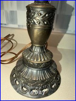 Antique Art Nouveau 16 Panel 18 Ruby Red MARBLED Slag Glass Table Lamp Caramel