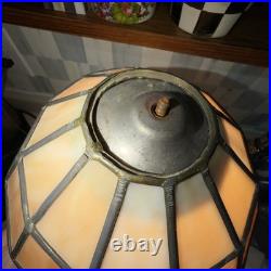 Antique Art Nouveau 16 Panel 18 Ruby Red MARBLED Slag Glass Table Lamp Caramel