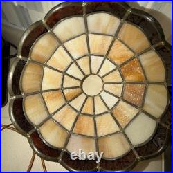 Antique Art Nouveau 16 Panel 18 Ruby Red MARBLED Slag Glass Table Lamp Caramel