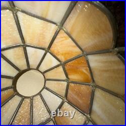 Antique Art Nouveau 16 Panel 18 Ruby Red MARBLED Slag Glass Table Lamp Caramel