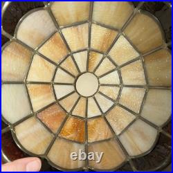 Antique Art Nouveau 16 Panel 18 Ruby Red MARBLED Slag Glass Table Lamp Caramel