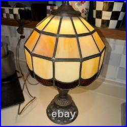 Antique Art Nouveau 16 Panel 18 Ruby Red MARBLED Slag Glass Table Lamp Caramel