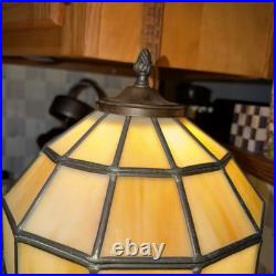 Antique Art Nouveau 16 Panel 18 Ruby Red MARBLED Slag Glass Table Lamp Caramel