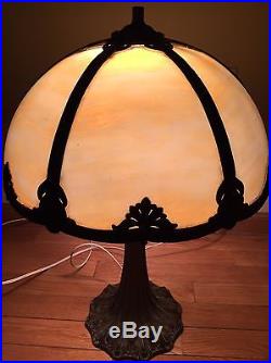 Antique Art Nouveau 20 1/2 Table Lamp Carmel Slag Glass 6 Panel Shade