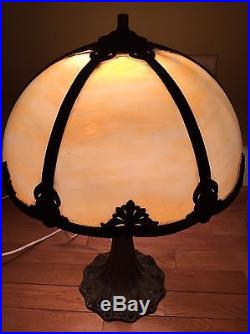 Antique Art Nouveau 20 1/2 Table Lamp Carmel Slag Glass 6 Panel Shade